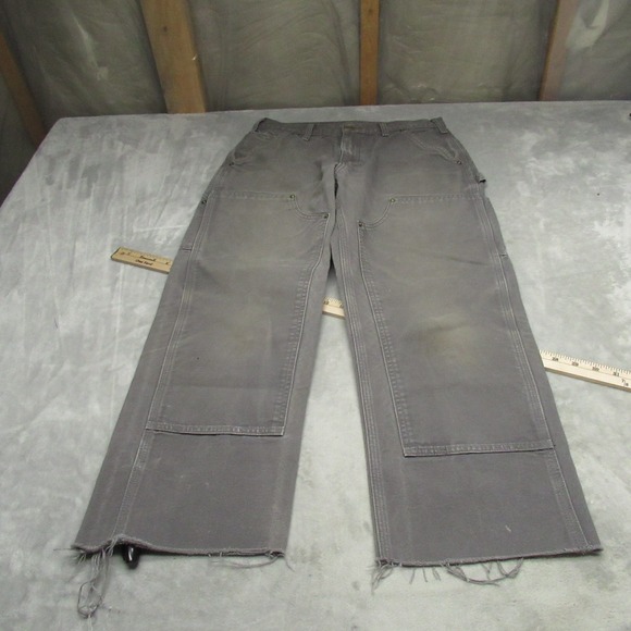 Carhartt Carpenter Pants Mens 30x27 Grey Double Knee Duck Canvas Utility B136